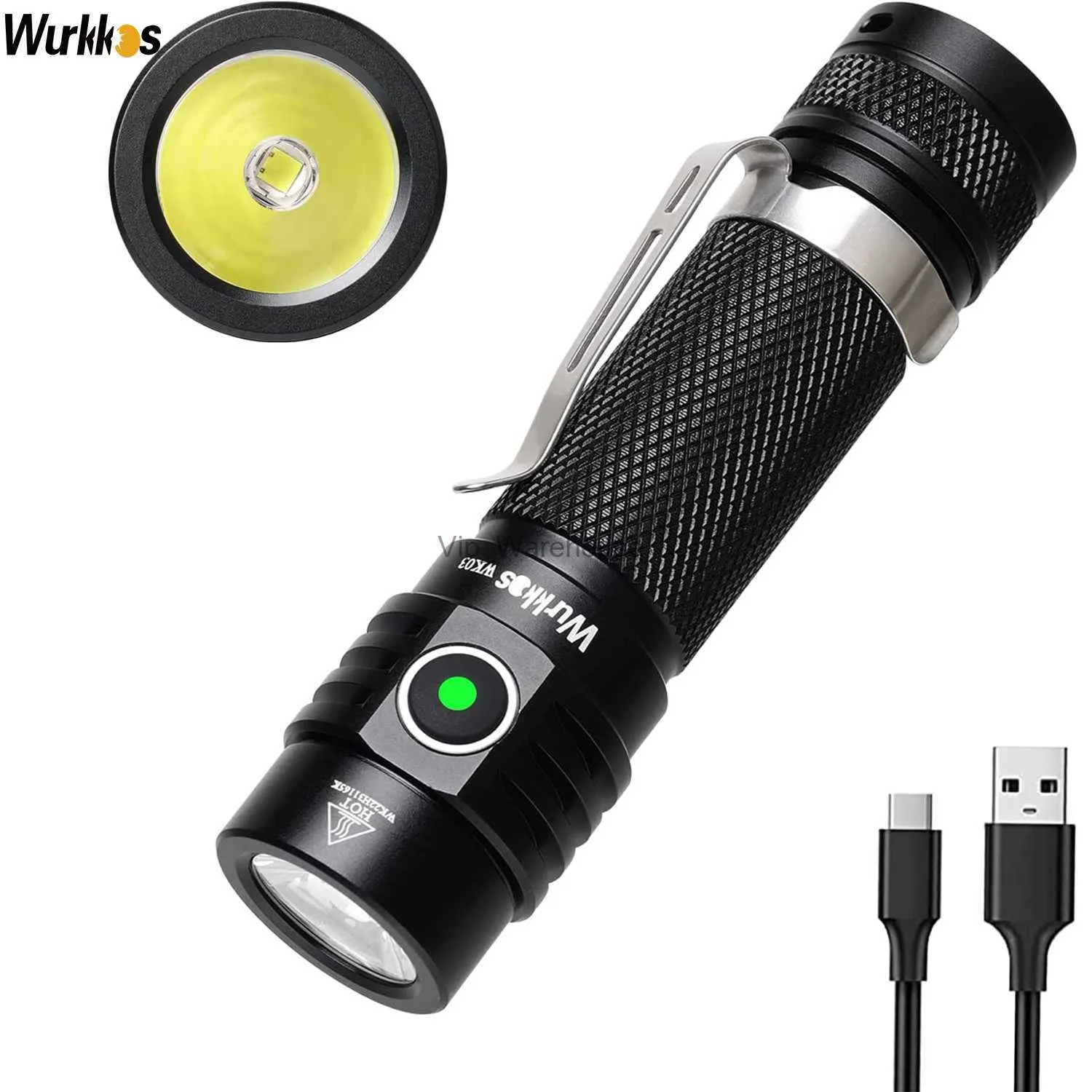 Facklor Wurkkos WK03 EDC Flashlight 18650 Torch 1800lm ATR Luminus SST40 LED -uppladdningsbar USB C Ljus IP68 Vattentät för vandringsläge HKD230902