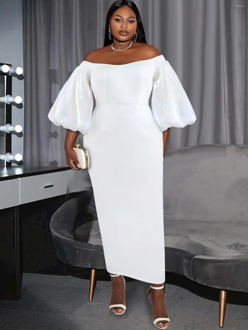 Robes de soirée blanches grande taille 4XL pour femmes, épaules dénudées, crayon, anniversaire, invité de mariage, demoiselle d'honneur, longues robes de bal, tenues 2023