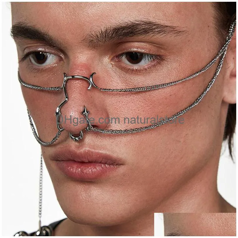 Autres Gothic Hip Hop Future Technology Star Trois Nsional Nez Bijoux Mode Hommes Femmes Punk Face Set Boucles d'oreilles Cadeau 230718 Drop Deliv Dhhgt