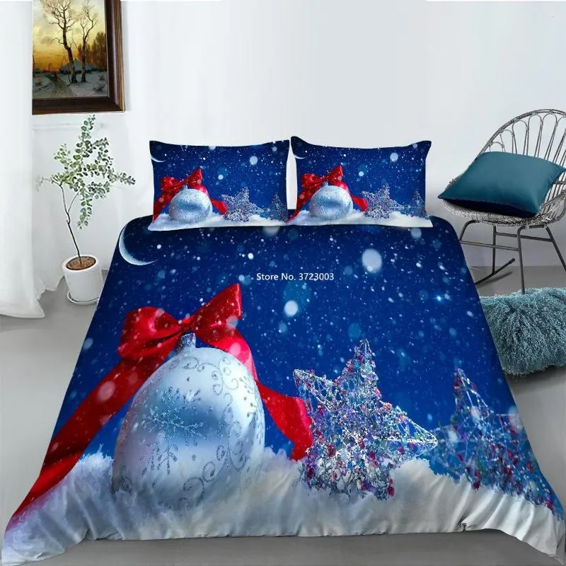 Conjuntos de cama Moda Natal Feriado Bell Bow Padrão Duveta Capa Fronha 2/3 PCS 3D Digital Impresso Conjunto