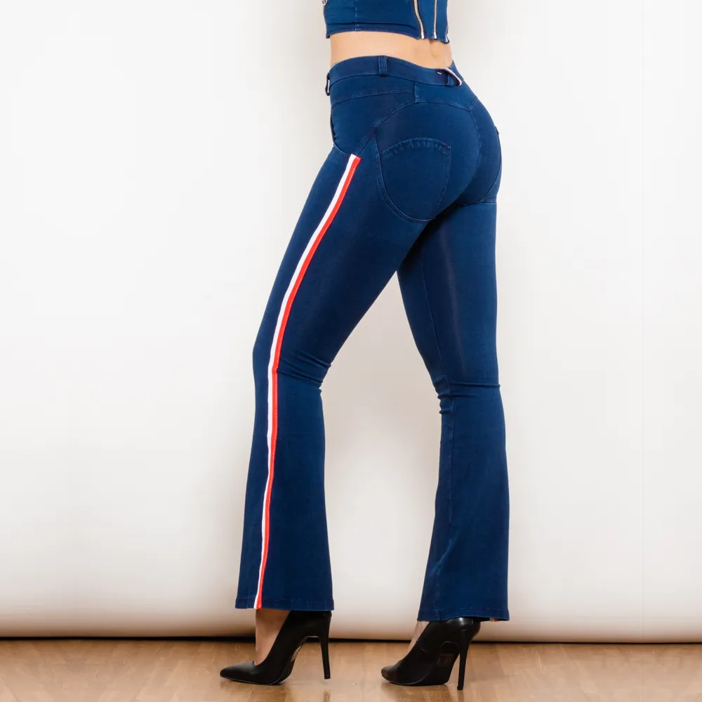 Melody Dark Blue Flared High Waist Booty Extra High Waisted Jeans Slim,  Sexy, And Push Up For Women By Shascullfites From Shascullfites, $27.58