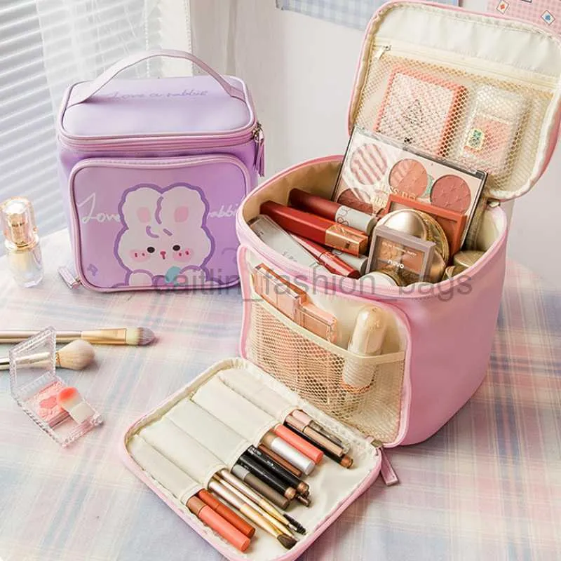 Totes kawaii dames make -up make -uptas grote capaciteit pu waterdichte wasbeurt opbergdoos mooie draagbare schoonheid caitlin_fashion_ tassen