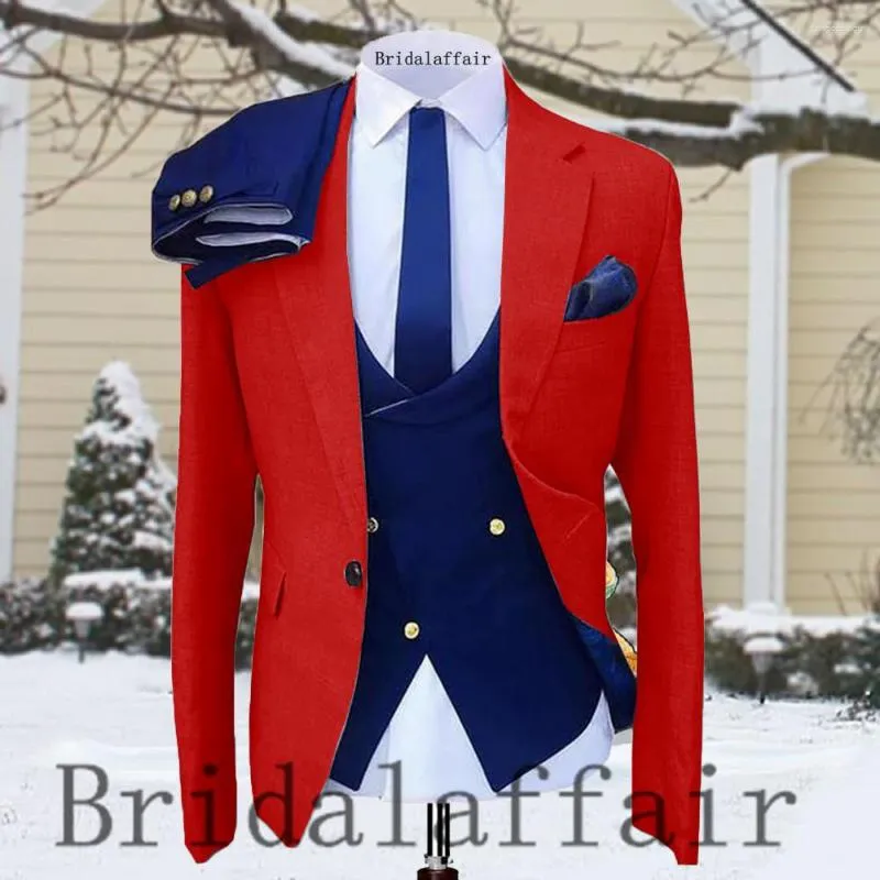 Costumes pour hommes Bridalaffair 2023 Rouge Slim Fit Homme Costume Business Casual Tuxedo Trois pièces (Blazer Gilet Pantalon) Taille personnalisée Mariage pour