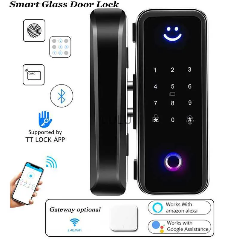 Türschlösser Glastürschloss Bluetooth Wifi Gateway TTLock Fingerabdruck Passwort Elektrisches digitales Schloss Alexa Google Holz Intelligentes Türschloss HKD230902