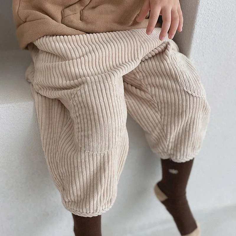 Calças outono inverno da criança meninos meninas casuais calças de veludo crianças quentes roupas soltas