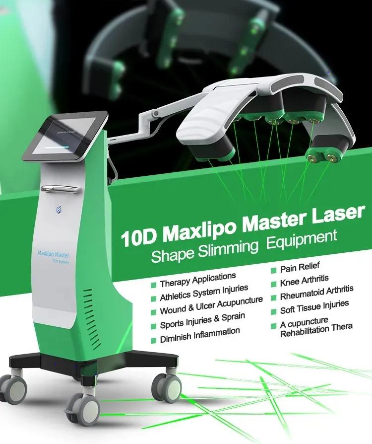 Profesional 10D MAXlipo Master LIPO láser pérdida de peso Máquina de adelgazamiento sin dolor para moldear el cuerpo Luces verdes Dispositivo láser frío Eliminación de celulitis Equipo de belleza