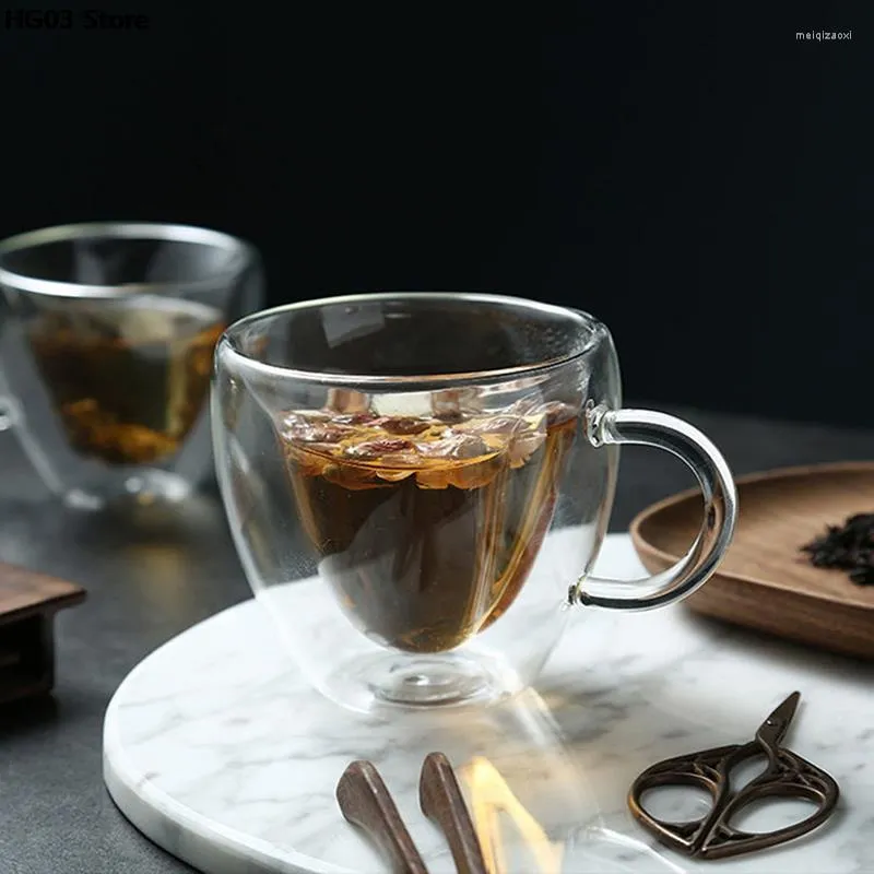 Vinglas i hjärtat kärlek form glas kaffemugg kopp dubbel vägg dricka te mjölksaft vatten värmebeständig dricksgåva 1 st