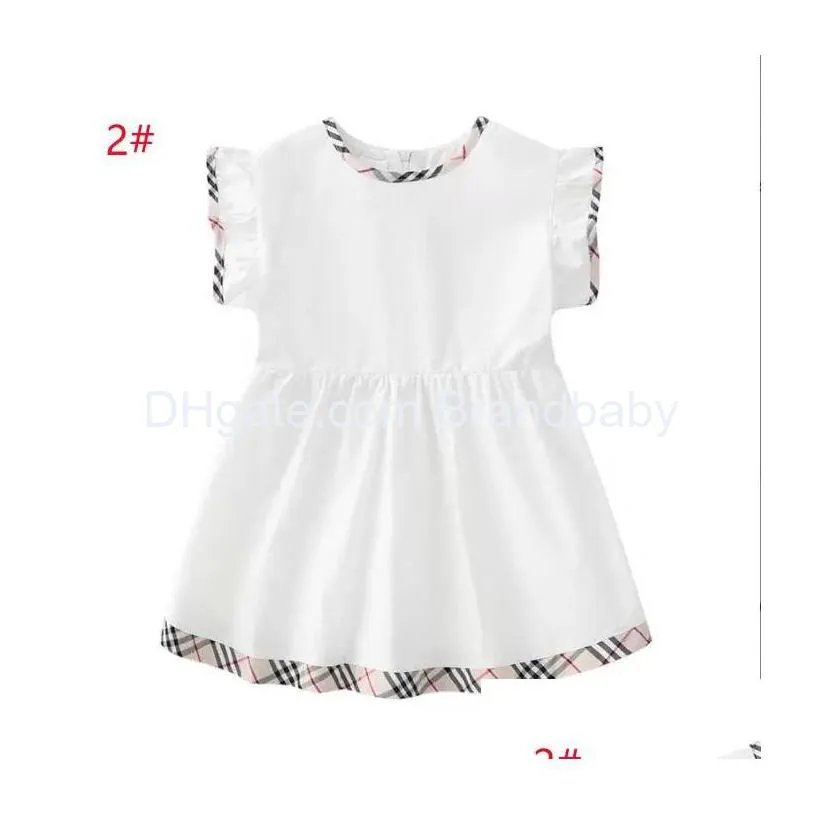 Girls Dresses Baby Dress Cotton Kids Zipper Short Sleeve Cute Girl Plaid Skirt Children Clothes Princess Clothing Drop Delivery Matern Dhv9Y