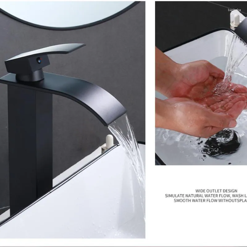 Bathroom Sink Faucets Black Basin Waterfall Faucet Square Elbow Stainless Steel And Cold Countertop