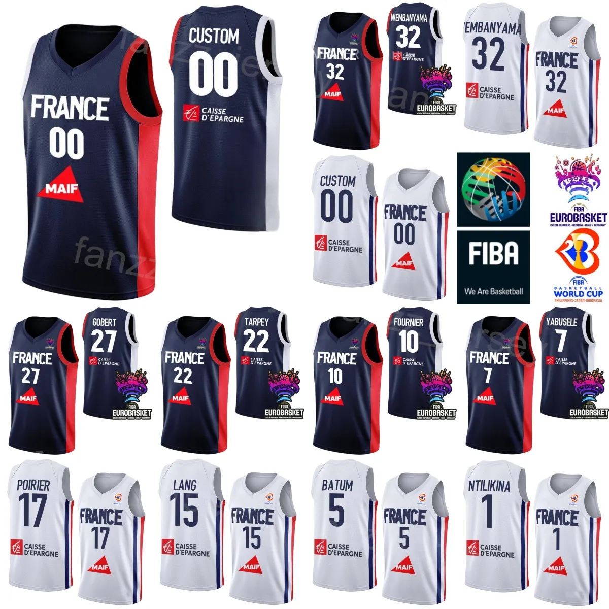 Imprimer Basket France Coupe du Monde 2023 13 Maillots Bodian Massa 23 Juhann BEGARIN 22 Terry TARPEY 7 Guerschon Yabusele 1 Frank Ntilikina 17 Vincent Poirier Sport