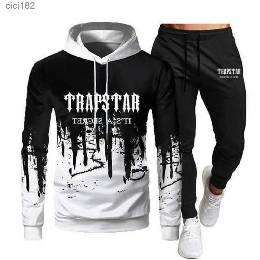 Tracksuit Trapstar Brand Jackets tryckta sportkläder för män T -skjortor 16 färger varma två stycken Set Loose Hoodie Sweatshirt Pants Jogging 220615 234MQ