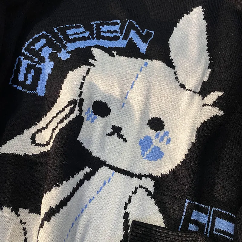 Haut décontracté gothique européen et américain Y2K mode lapin imprimé Kawaii Grunge Streetwea Vintage tricoté Harajuku hiver pull pour hommes