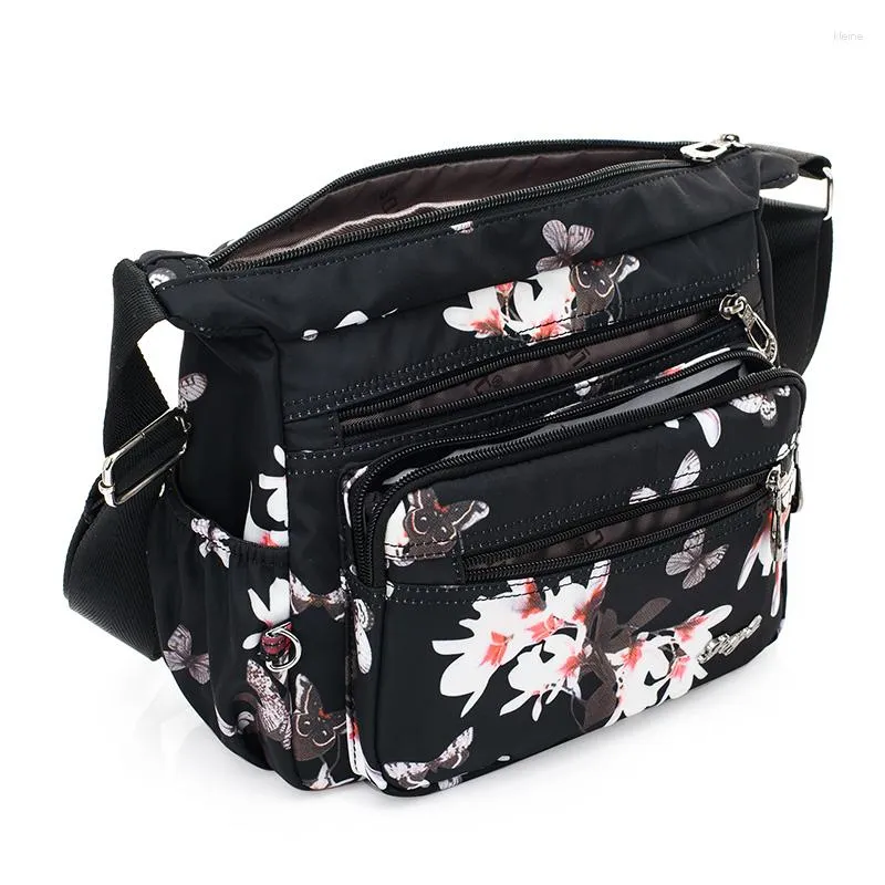 Bolsas de cintura 2023 Bolsos de diseñador Mujeres Flor Mariposa Impreso Impermeable Nylon Hombro Retro Crossbody Bolsa