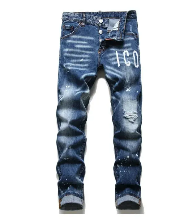 Mäns jeans lyxdesigner D2 herr jeans smala passform elastiska broderi byxor mode europeiska och amerikanska svängmålning herrkläder USA storlek 28-38 jeans