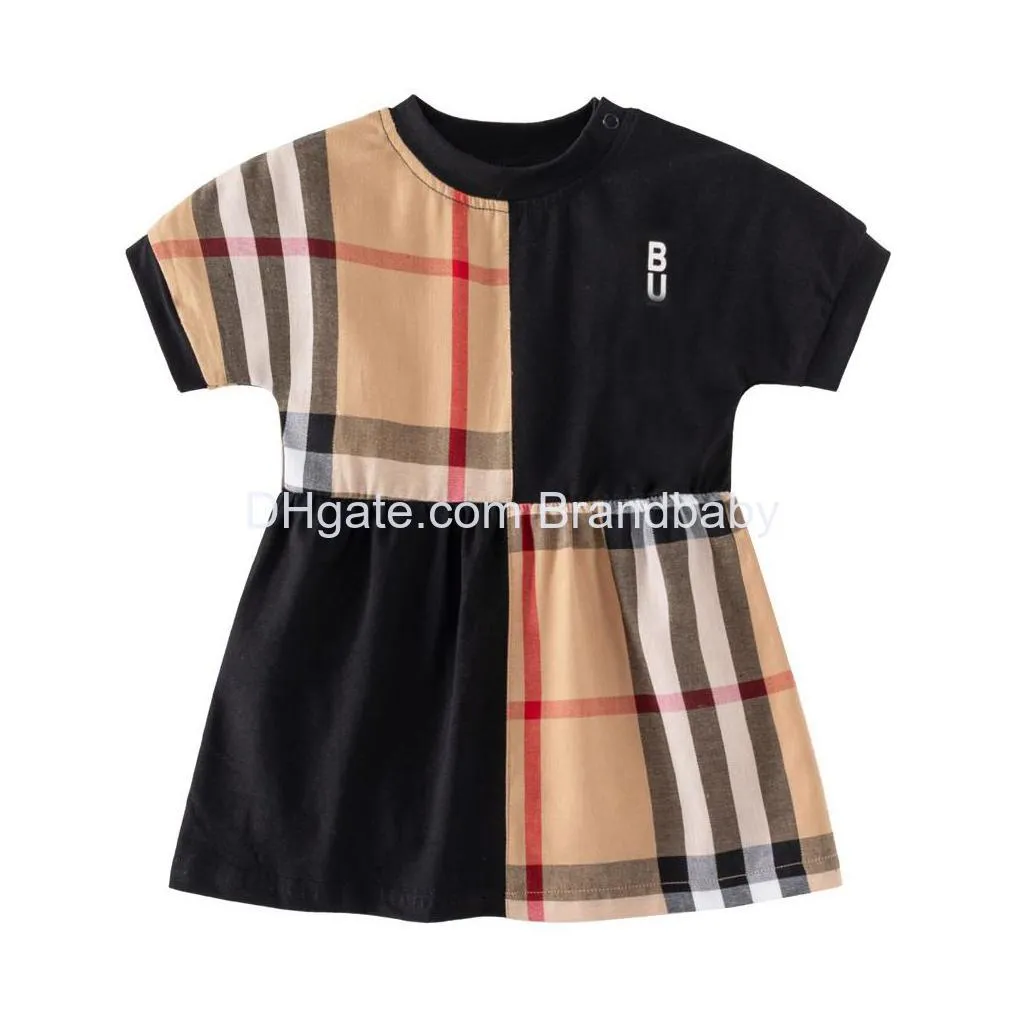 Abiti da ragazza 2023 Vestiti per bambini Camicia a quadri scozzese per bambina Abito estivo per bambini Gonna in cotone a maniche corte Classico risvolto Importato C Dh3Zw