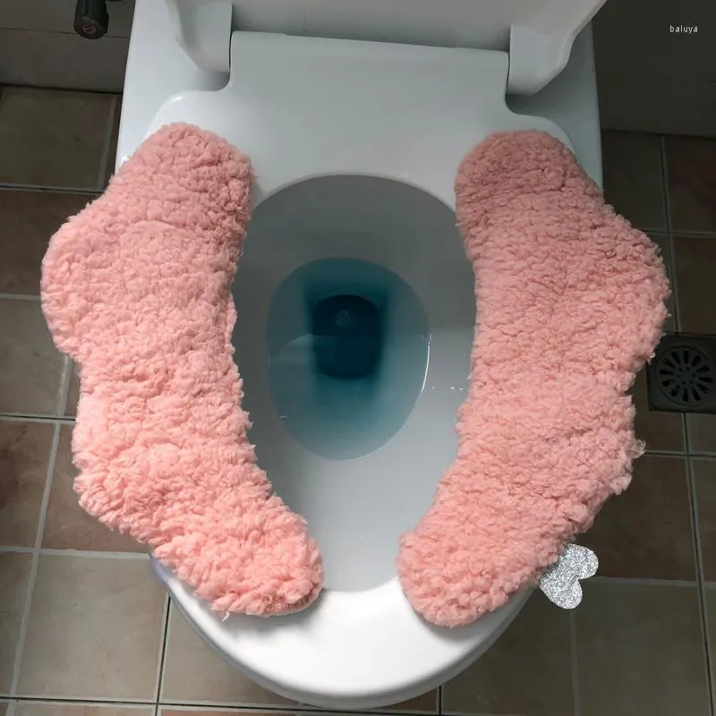 With Zipper Warm Soft Toilet Seat Cover Plush Household Bathroom