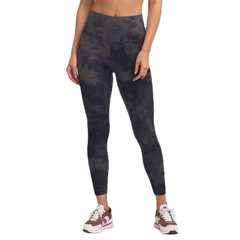 LL Europe et États-Unis Pantalon de yoga tie-dye en nylon imprimé sport pêche hanches lu pantalon de fitness taille haute fitness pantalon de course pour femme