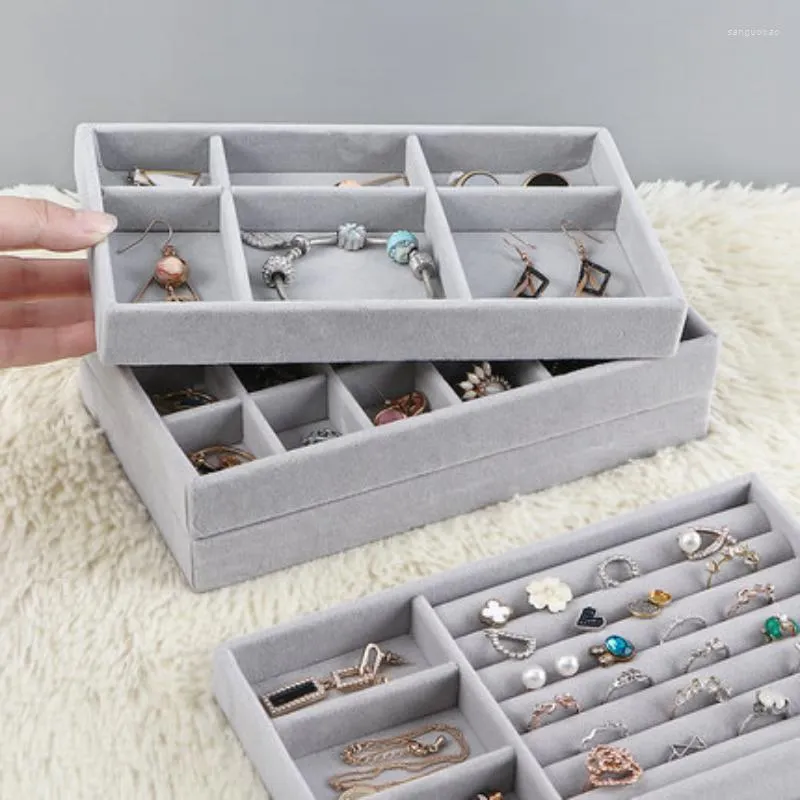 Storage Boxes TRing Pull Jewelry Flocking Finishing Velvet Box Earrings Necklace Decoration