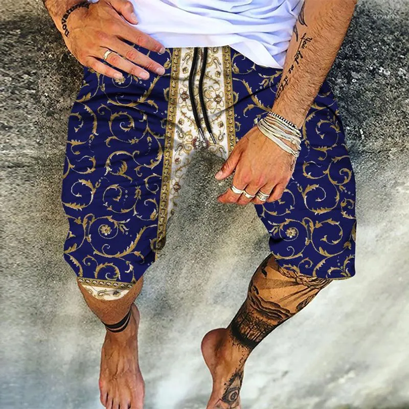 Pantaloncini da uomo 3D Summer Fashion Pantaloni da spiaggia hawaiani con coulisse in vita larghi S-6XL Tema fiore dorato