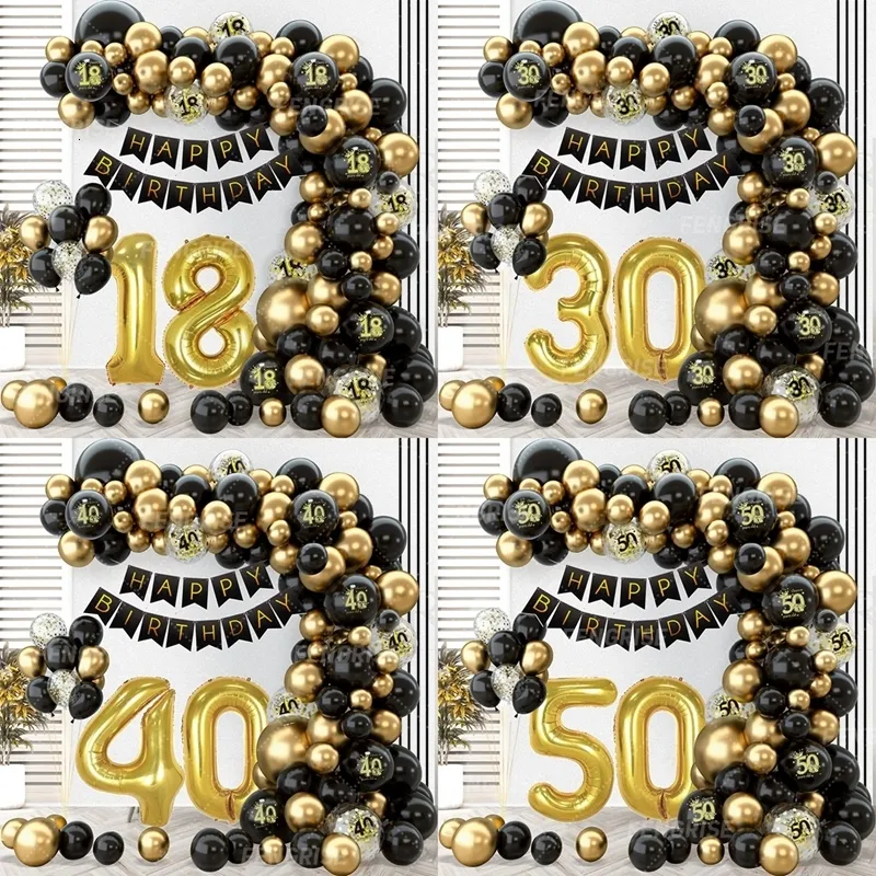 Otro evento Suministros para fiestas Globo de oro negro Guirnalda Arco Kit Confeti Látex Feliz 18 30 40 50 años Decoración de cumpleaños Adultos Aniversario 230901