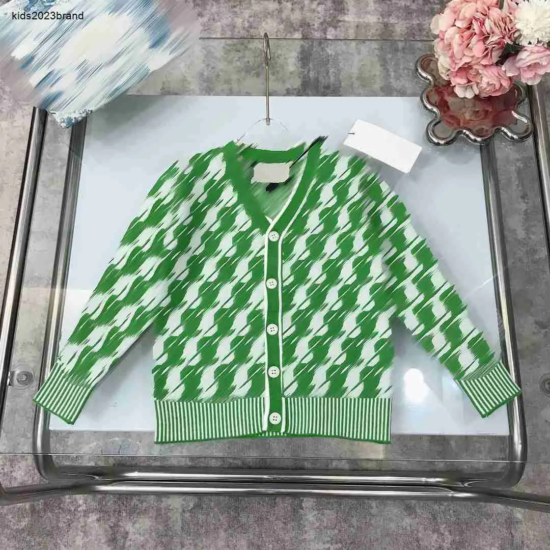 designer kids cardigan fashion baby V-neck sweater Spring products Size 100-160 CM Contrast Checkered Letter Jacquard Knitted Jacket Aug30