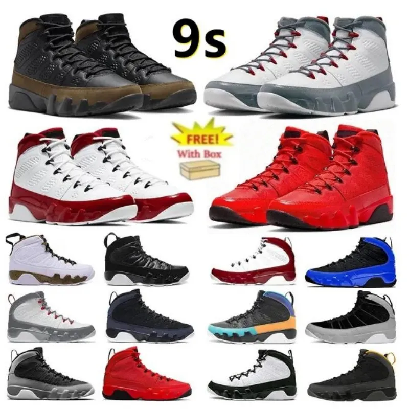 2024 9s Fire Red Basketball Shoes 9s Light Olive Concord Chile Red Bred Patent White Gym Red Sneakers Trainers With Box