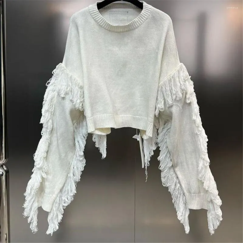 Women's Sweaters 2023 Autumn O Neck Long Sleeve Tassel Distressed Street Fashion Sweater For Women Pullover Knitwear Female Knit Top Y4314