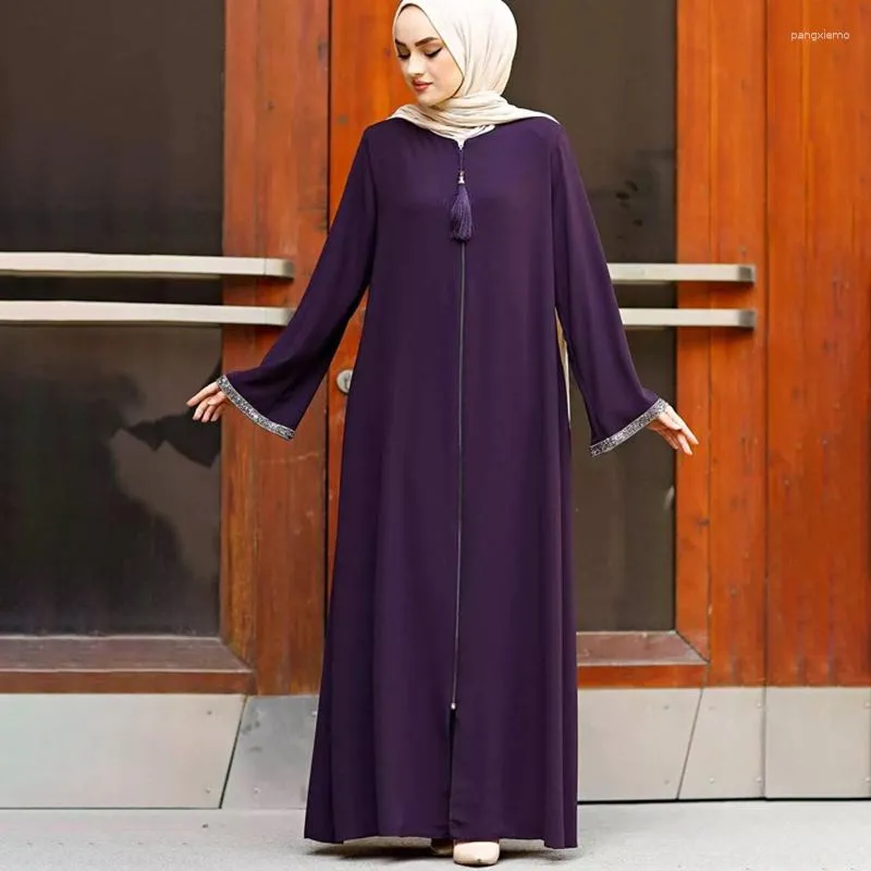 Vêtements ethniques Ramadan Abaya Femmes Satin Hijab Robe Mode Turquie Lâche Zipper Kaftan Marocain Musulman Islam Maxi Robe Casual Dames