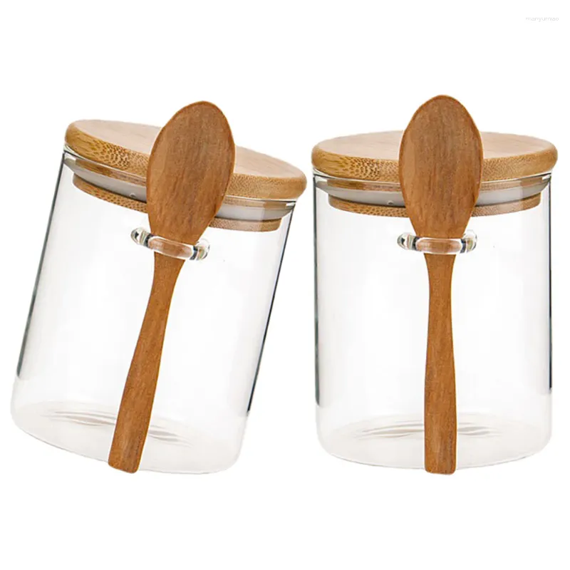 Storage Bottles 2 Pcs Jars Seal Glass Airtight Food Containers Bamboo Lids Large Cereal