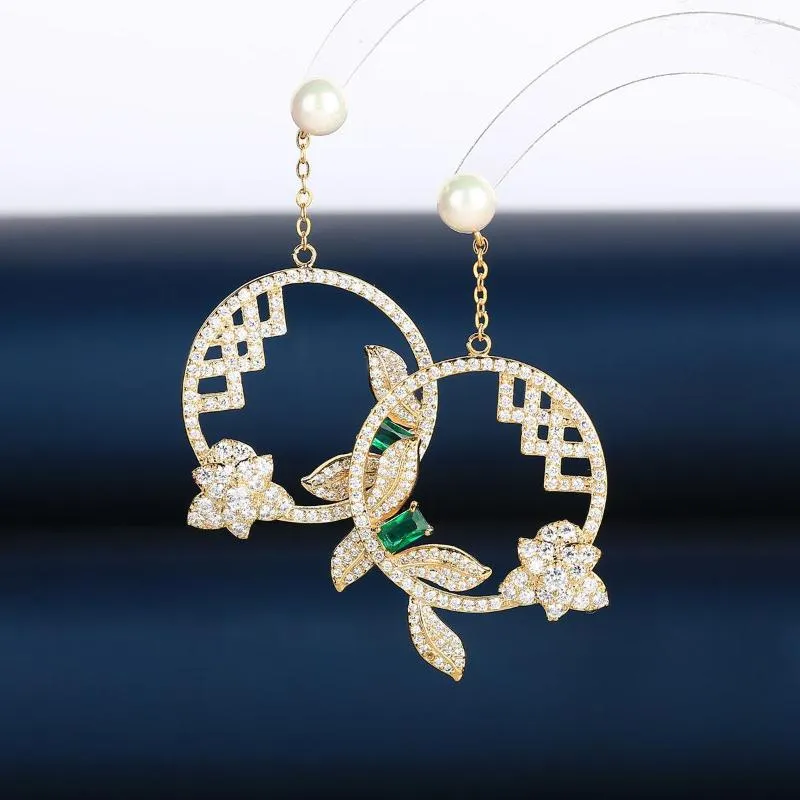 Boucles d'oreilles pendantes en Zircon fleur de luxe pour femmes ou filles, cadeau de noël