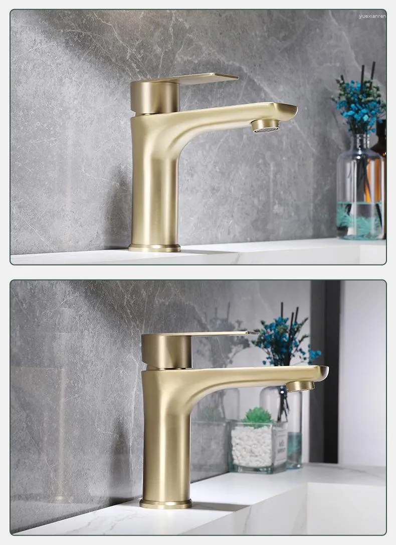 Bathroom Sink Faucets Stainless Steel Gun Gray-black Wire-drawn Gold And Cold Water Basin Single-hole Faucet Accessory