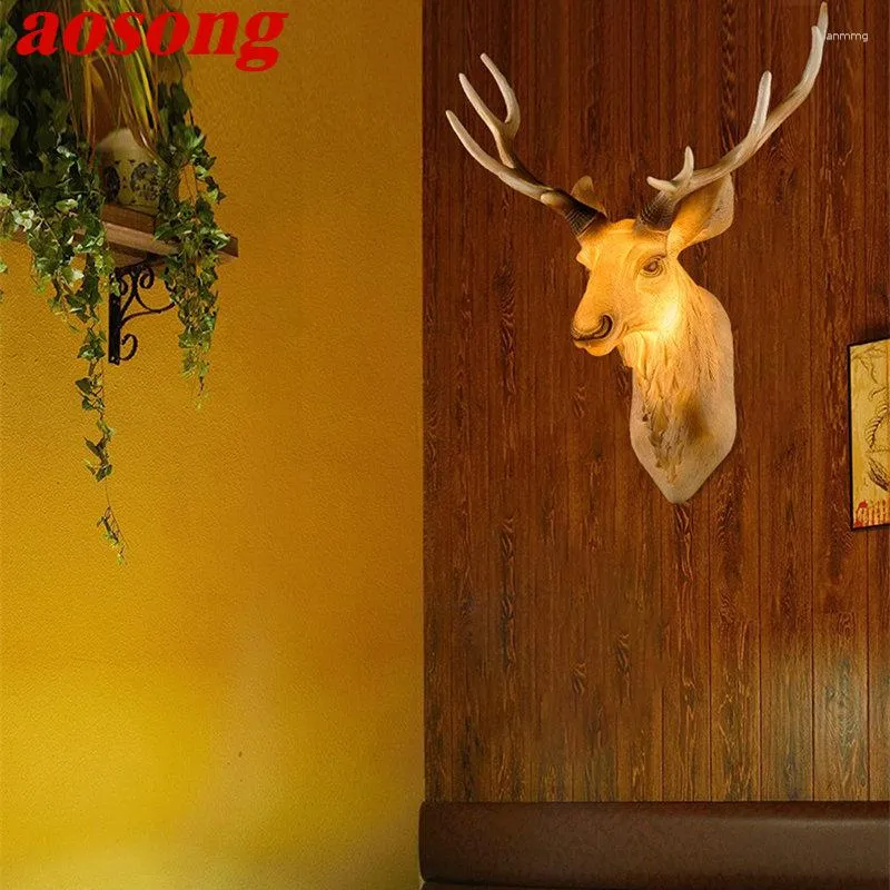 Lâmpada de parede AOSONG Nordic Sconce Lâmpadas Dentro Retro Animal Criativo Iluminação de cabeceira para decoração Home Living Quarto Corredor