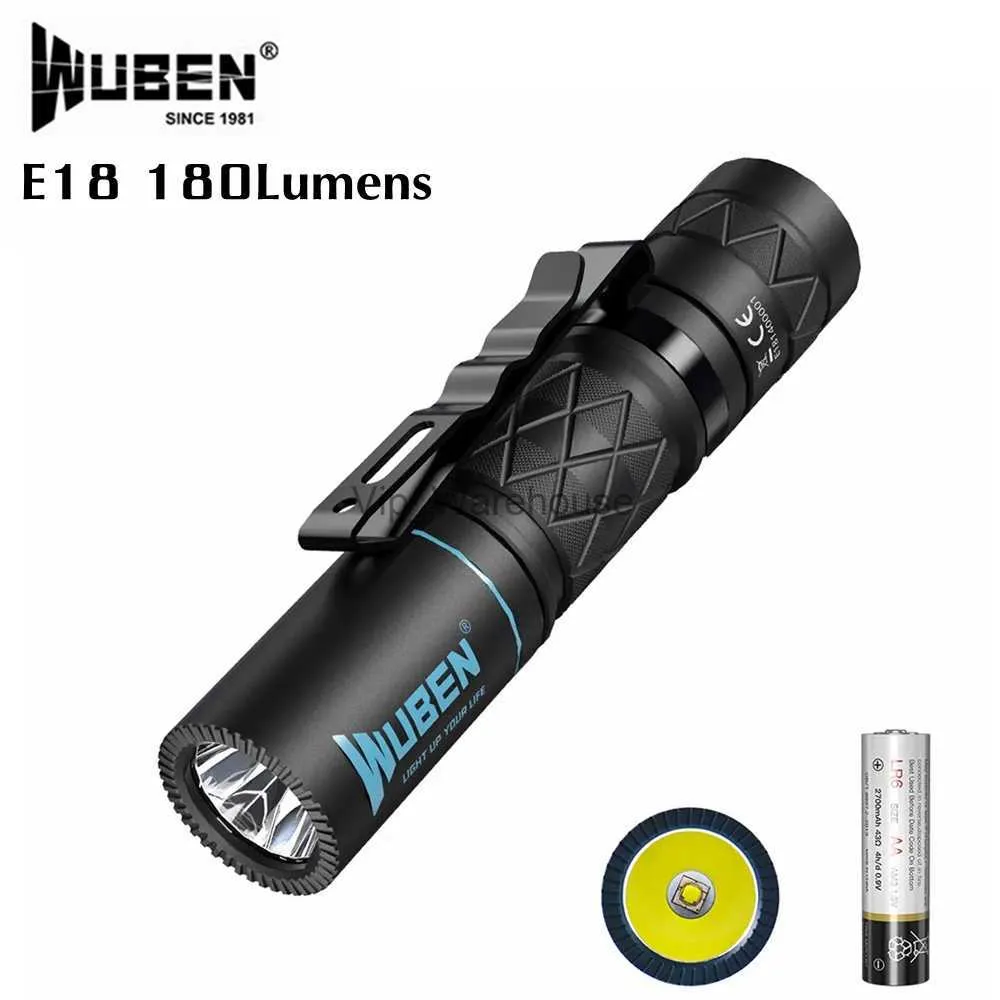 Facklor Wuben E18 Ficklampor LED -fackla 180LUMENS Lätt 4 -lägen Vattentät lyktan med batteri för EDC Camping Hushåll HKD230902