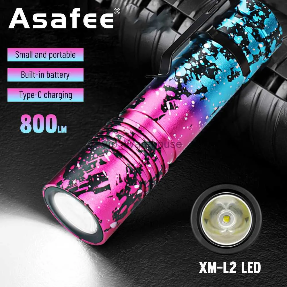 Torches Asafee Multi-funkcja jasna latarka USB ładowna wbudowana litowa akumulator aluminium Aluminium Outdoor Household Torch HKD230902