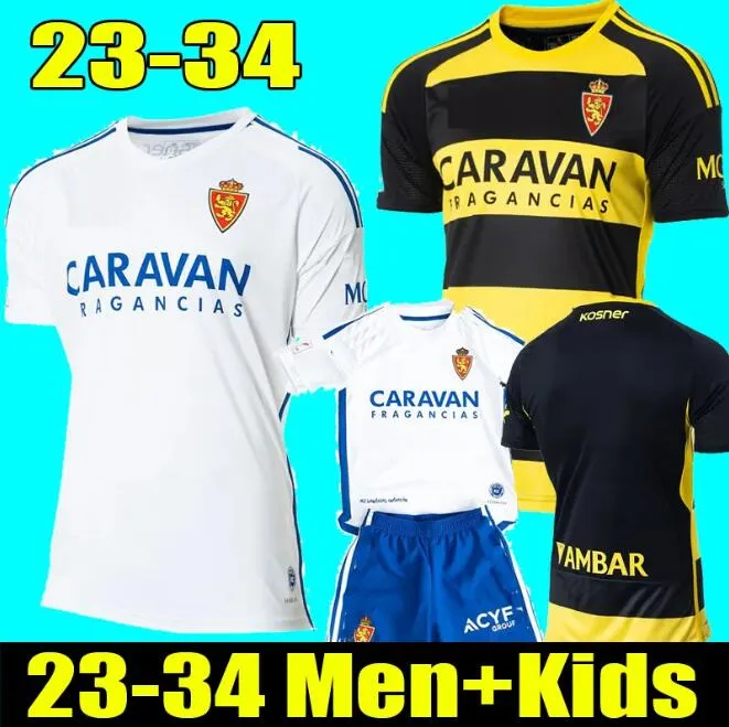 23 24 حقيقية Zaragoza Fran Gamez Soccer Jerseys Zapater 2024 2023 Jersey Pombo Shinji Kagawa Football قمصان Guti Javi Ros Kids L. Suarez Camiseta de Futbol Home