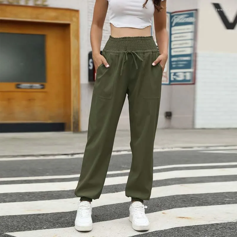 Women's Pants Womens Solid Elastic Waisted Lace-up Drawstring Casual Loose Trousers With Pockets Jogging Jogger Sweatpants For Running