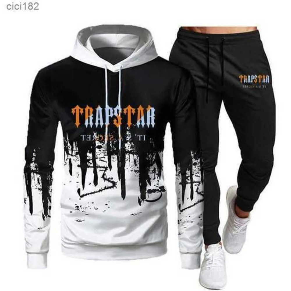 Tracksuit Trapstar Brand Jackets tryckta sportkläder Men t -skjortor 16 färger varma två stycken Set Loose Hoodie Sweatshirt Pants Jogging 220615 34P5C
