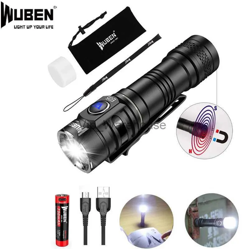 Torches WUBEN E05 LED Flashlight EDC Mini Light 900 Lumens USB Rechargeable Waterproof Mini Torch with Battery Included Magnet Light HKD230902