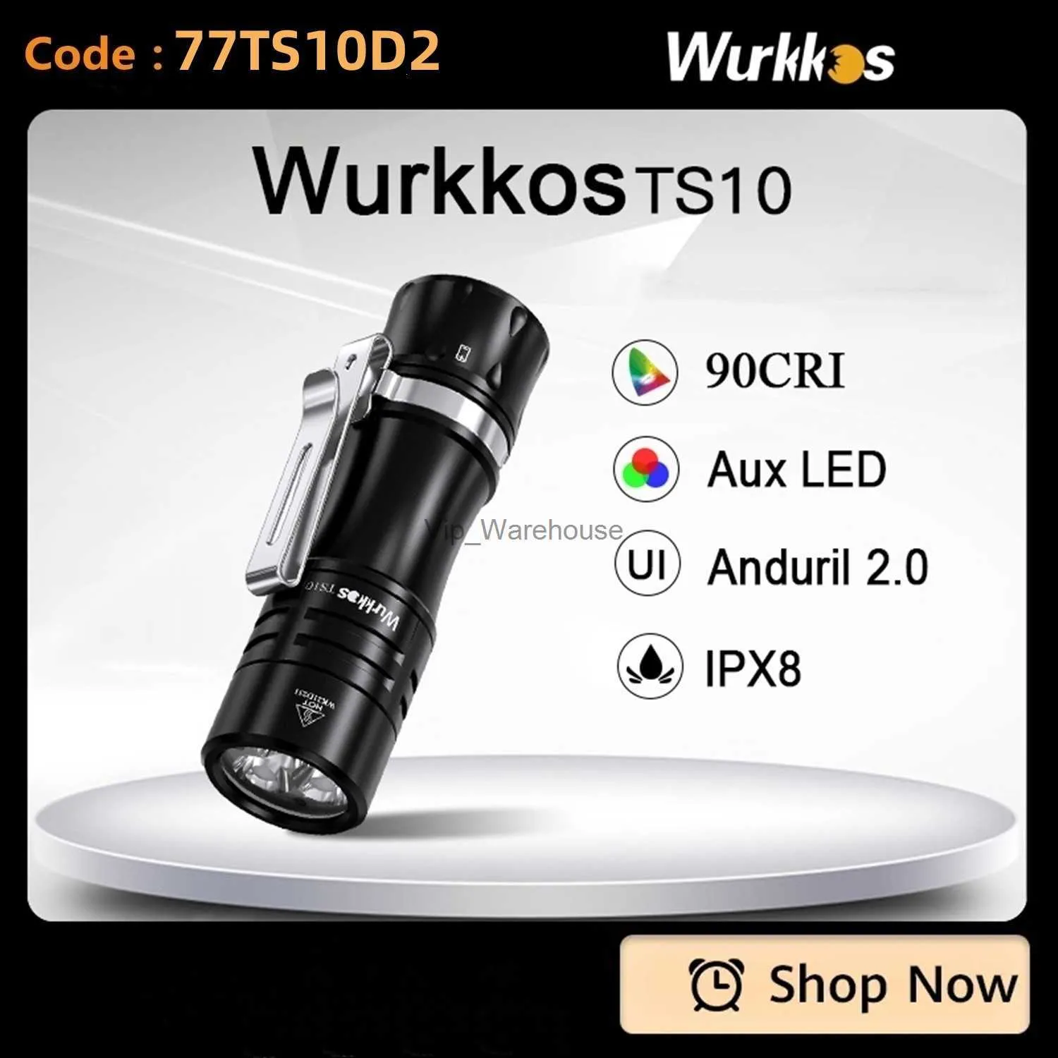 Torches wurkkos ts10 미니 강력한 손전등 90 Cri 3* CSP +3* AUX LED 이미 터 1400lm Anduril 2 포켓 토치 방수 EDC HKD230902