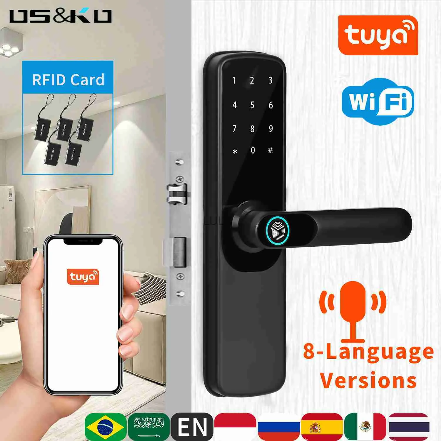 Dörrlås Ny ankomst Tuya WiFi Digital Electronic Lock Smart Door Lock House med lösenord Biometriskt fingeravtryck Dörrlås App Remotely HKD230902