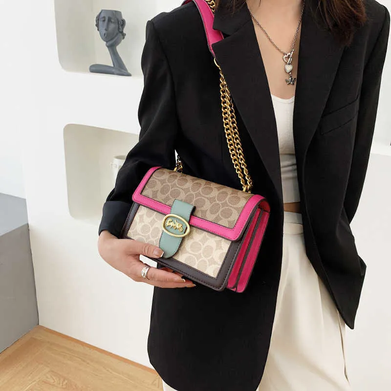 DHgate.com:Texture Contrast Crossbody Bag: Colorblock Chain