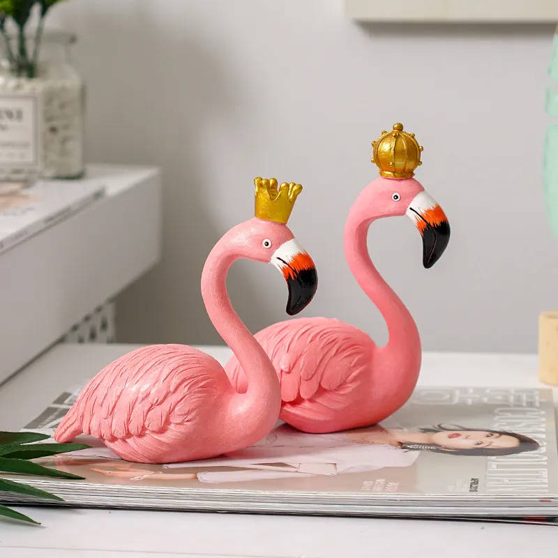 Creative Nordic Couple Flamingo Ornament Living Room Desktop Home Decoration Handmade Resin Flamingo Statue Craft Decoration