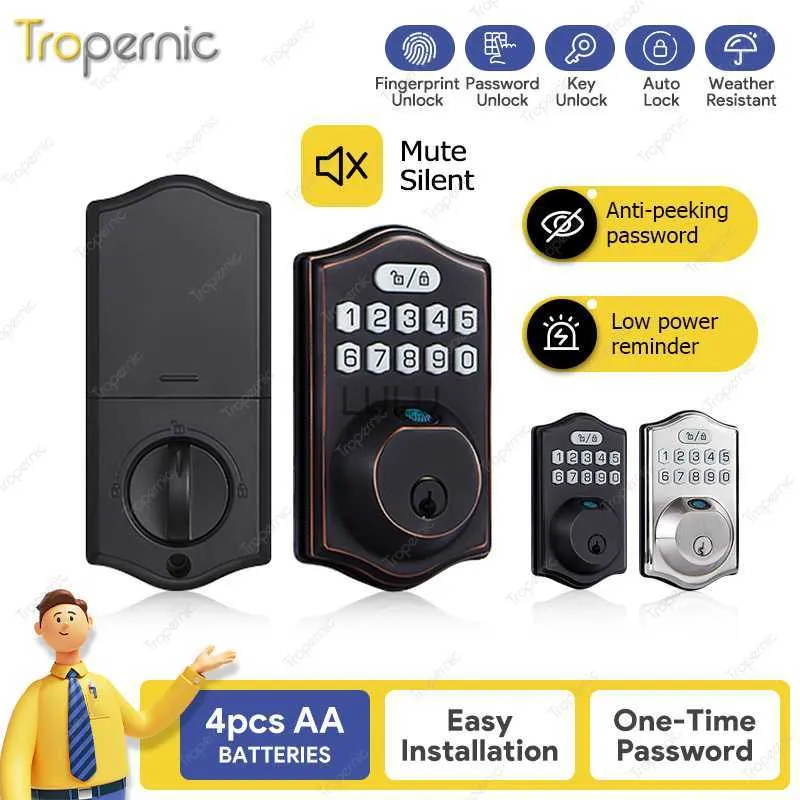 Kucacci Keypad Smart Door Lock With Knob – Fingerprint, App, Code, Key Fob & Key Entry, Auto-Lock, WiFi Ready, Easy DIY Install, Alexa/Google Compatible