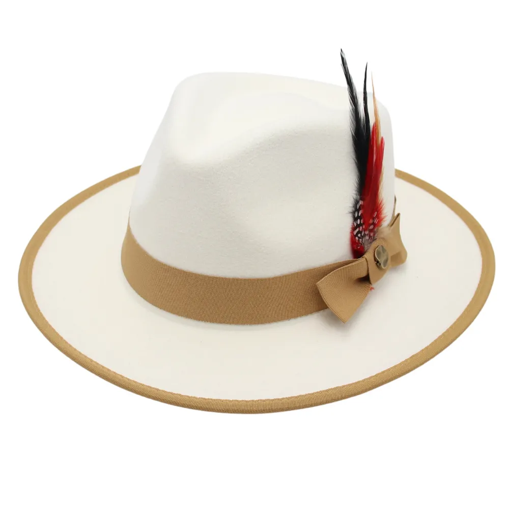 Bowknot Feather Felp Cap Brzoskwiniowe serce Top Fedora Hat dla mężczyzn Kobiety Eleganckie imprezowe Kościół ślubny Kościoły szerokie brzeg słoneczny kapelusz