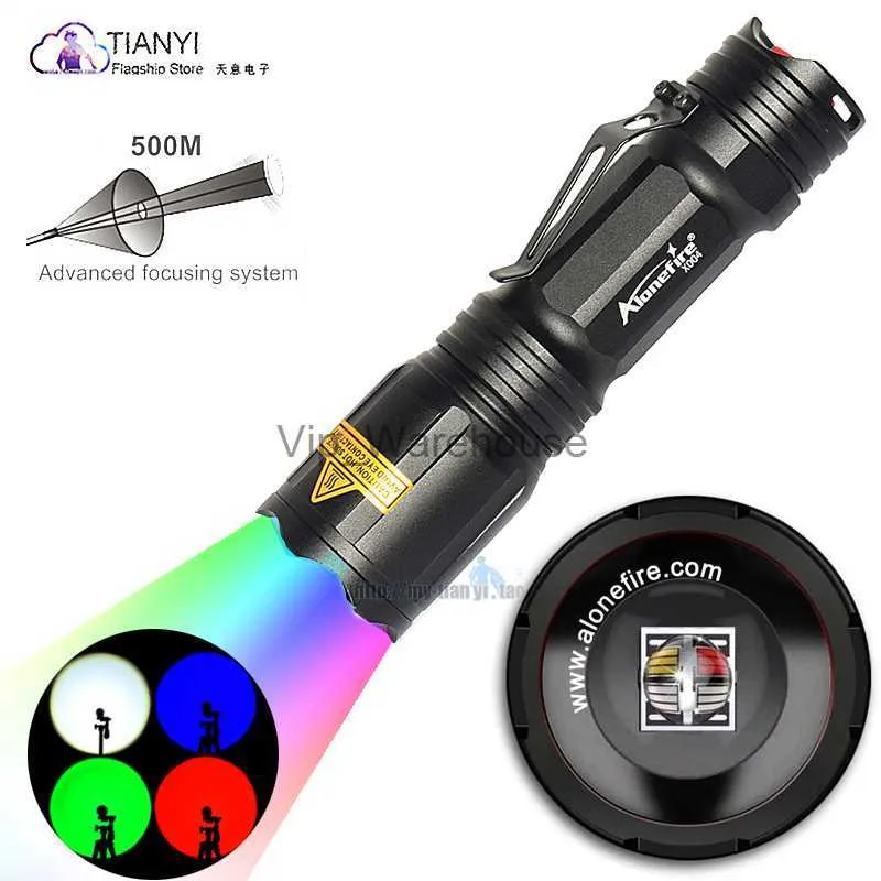 Torches 4-color light source mini flashlight WRGB multifunctional telescopic focusing household aluminum alloy strong light 3 AAA HKD230902