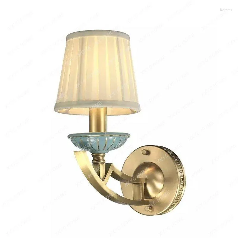 Lampada da parete in stile cinese in rame puro in ceramica soggiorno camera da letto modello villa decorazione per la casa