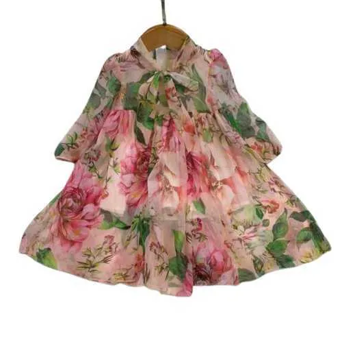 Abito Primavera Estate 2024 Per Bambina – Stampa Floreale, Maniche Lunghe, Completo Elegante In Cotone, Tuta Moda Per Neonata E Bambina