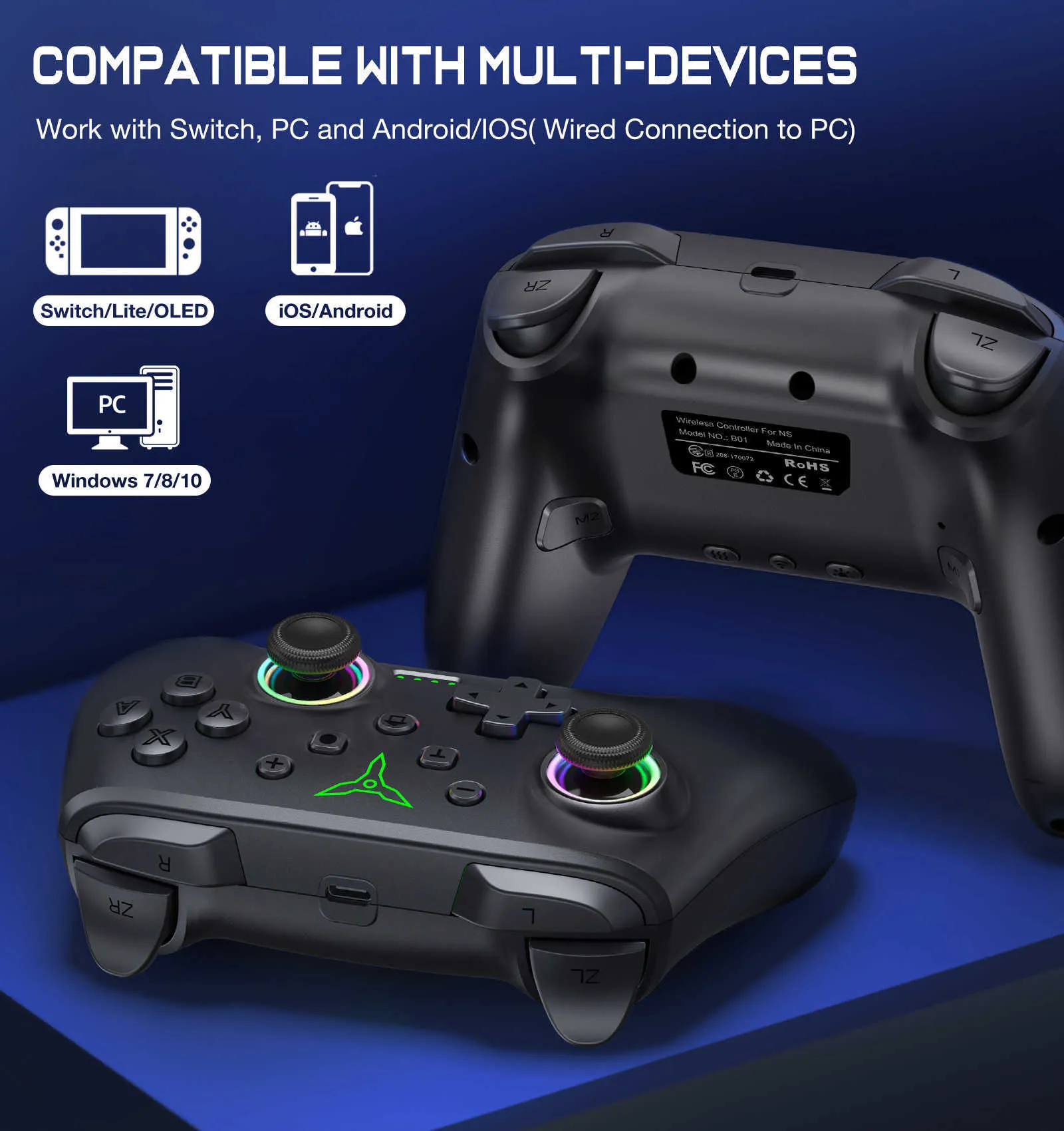 Controladores de juegos Joysticks RGB Controlador inalámbrico Bluetooth para Pro PC Origina Joystick Gamepad Profesional Gamepad sin retrasos HKD230831