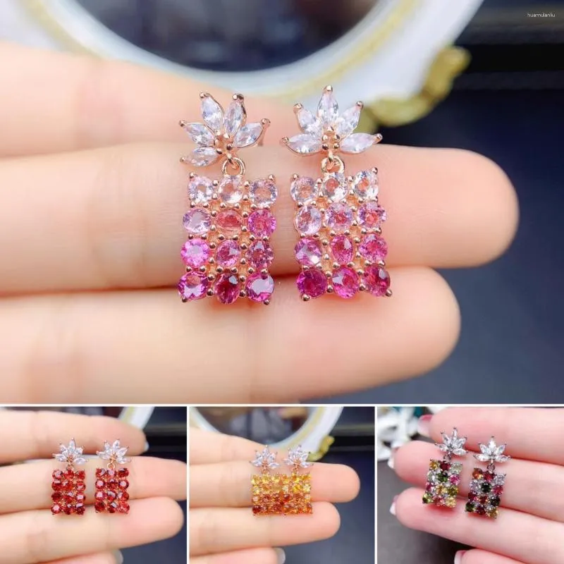 Серьги FS Natural Tourmaline/Citrine/Garnet Square S925 Серебряное серебряное серебряное шарм