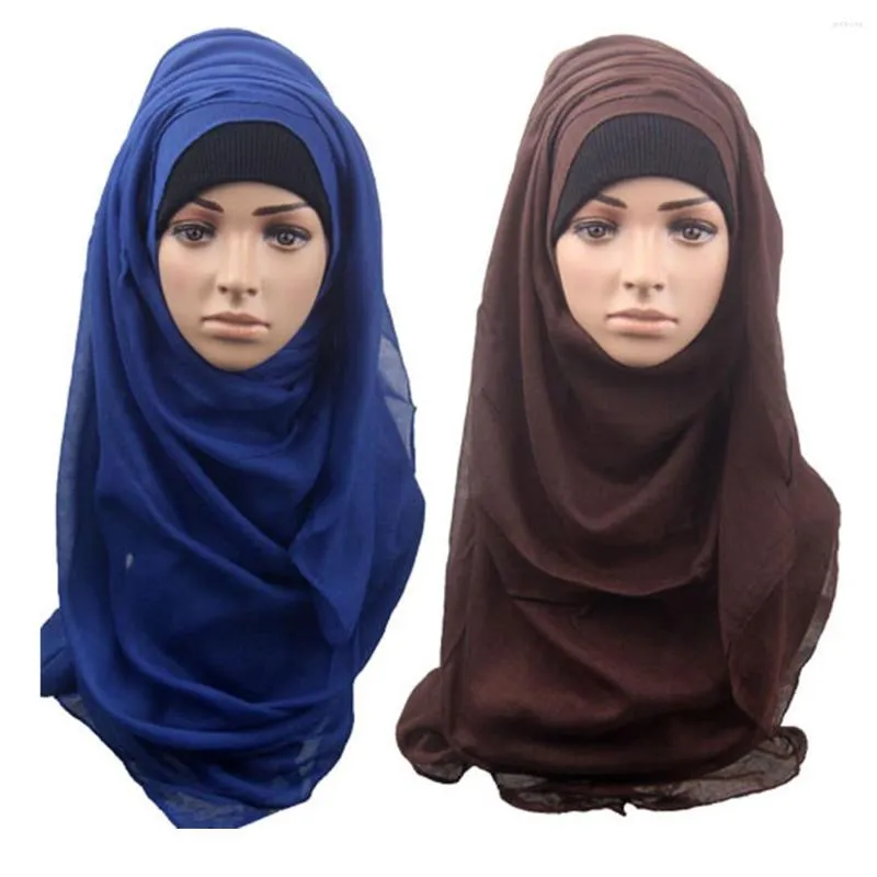 Ethnic Clothing Women Hijabs Solid Color Twill Creased Wrinkle Scarf Cotton And Linen Muslim Headscarf Lady Hood Turban